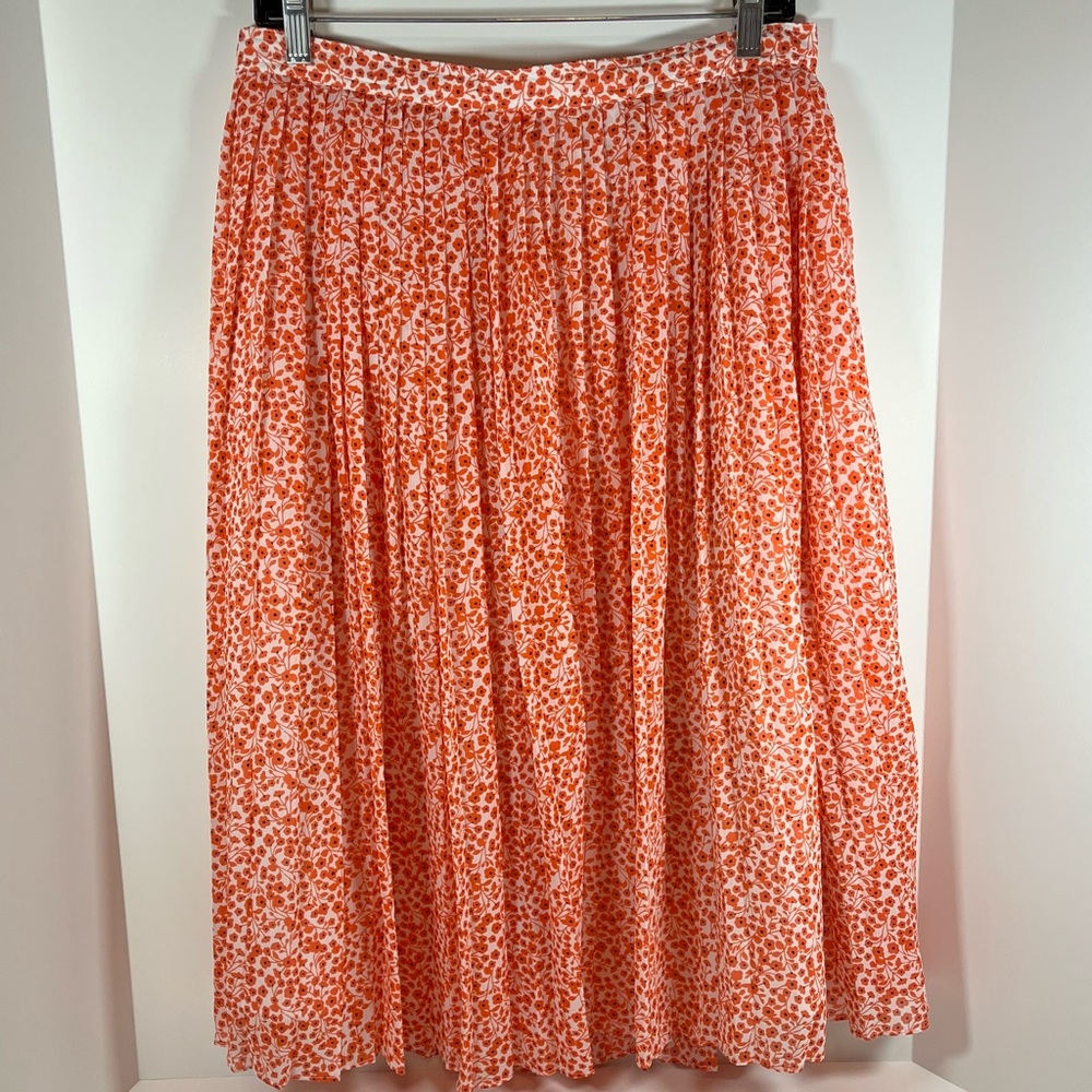J.Crew Factory Floral Poppy Pleated Midi Skirt orange ivory, size 8